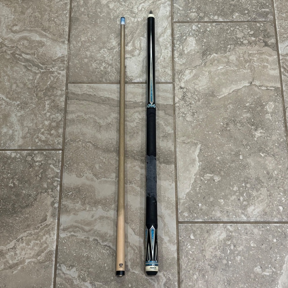 PureX HXT Technology Pool Cue Black Turquoise Blue 2-Piece Low Deflection 18oz